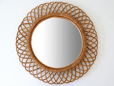 Mid Century Modern Rattan Bamboo Circular Wall Mirror Italy 1960s