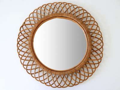 Mid Century Modern Rattan Bamboo Circular Wall Mirror Italy 1960s