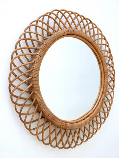 Mid Century Modern Rattan Bamboo Circular Wall Mirror Italy 1960s