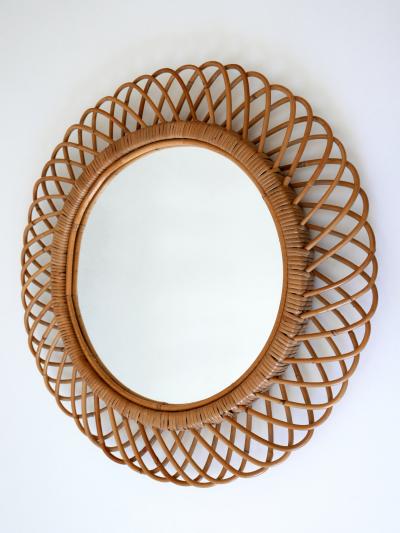 Mid Century Modern Rattan Bamboo Circular Wall Mirror Italy 1960s