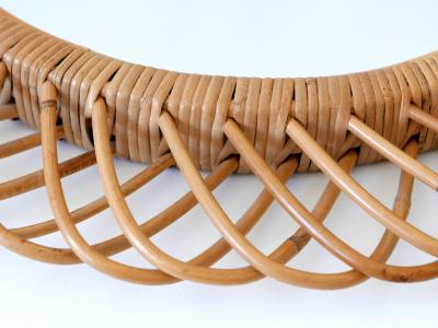 Mid Century Modern Rattan Bamboo Circular Wall Mirror Italy 1960s