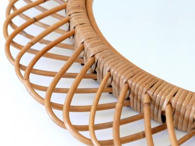 Mid Century Modern Rattan Bamboo Circular Wall Mirror Italy 1960s