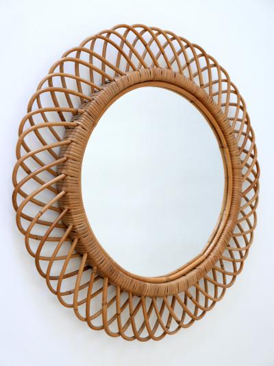 Mid Century Modern Rattan Bamboo Circular Wall Mirror Italy 1960s