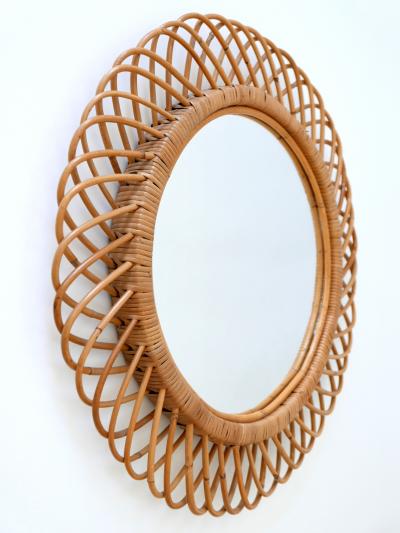 Mid Century Modern Rattan Bamboo Circular Wall Mirror Italy 1960s