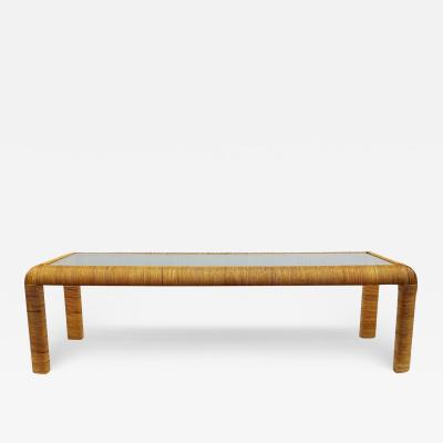 Mid Century Modern Rattan Glass Rectangular Cocktail Table After Paul Frankl