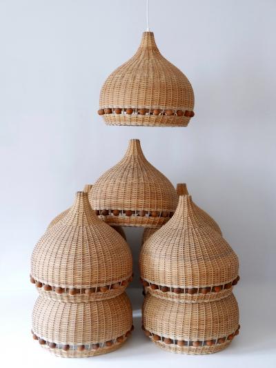 Mid Century Modern Rattan Tulip Pendant Lamps or Hanging Lights Germany 1960s