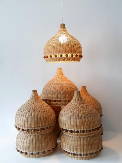 Mid Century Modern Rattan Tulip Pendant Lamps or Hanging Lights Germany 1960s