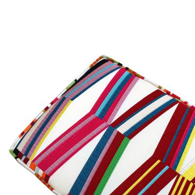 Mid Century Modern Rectangular Footstool with Geometric Multicoloured Fabric