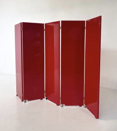 Mid Century Modern Red Lacquered Room Divider Italy 1960s