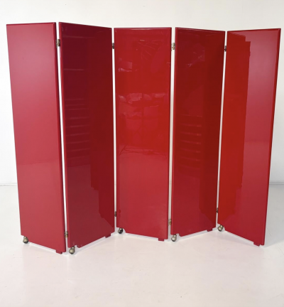 Mid Century Modern Red Lacquered Room Divider Italy 1960s