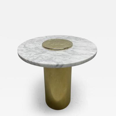 Mid Century Modern Round Carrara Marble Top Side Table