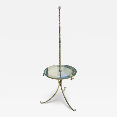 Mid Century Modern Scrollwork Wrought Iron Floor Lamp with Circular Glass Table