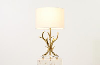 Mid Century Modern Sculpted Brass Horns Lucite Table Lamp