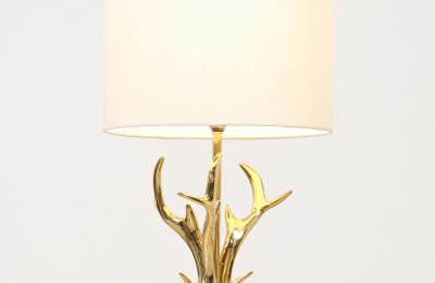 Mid Century Modern Sculpted Brass Horns Lucite Table Lamp