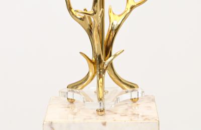 Mid Century Modern Sculpted Brass Horns Lucite Table Lamp