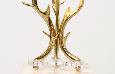 Mid Century Modern Sculpted Brass Horns Lucite Table Lamp