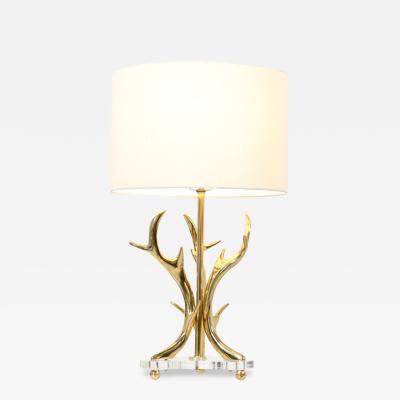 Mid Century Modern Sculpted Brass Horns Lucite Table Lamp