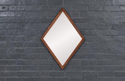 Mid Century Modern Sculpted Diamond Shape Walnut Mirror