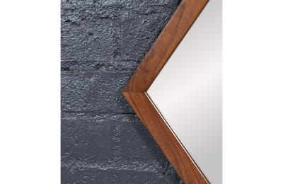 Mid Century Modern Sculpted Diamond Shape Walnut Mirror
