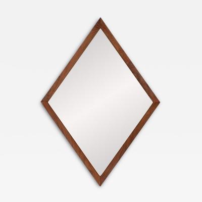 Mid Century Modern Sculpted Diamond Shape Walnut Mirror