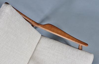 Mid Century Modern Sculpted Elm Tweed Lounge Chair
