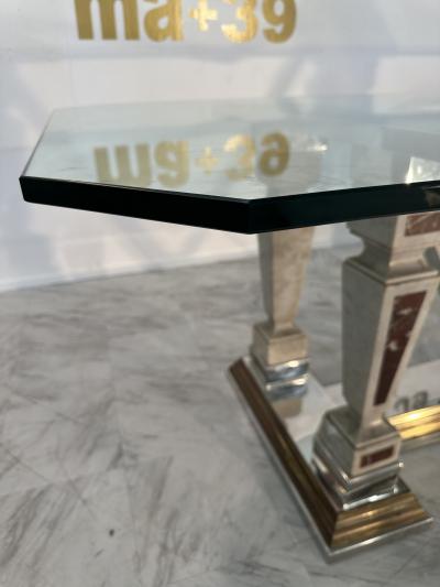 Mid Century Modern Sculpted Metal And Marble Dining Table with Glass Top 1970
