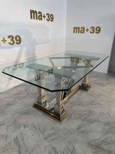 Mid Century Modern Sculpted Metal And Marble Dining Table with Glass Top 1970