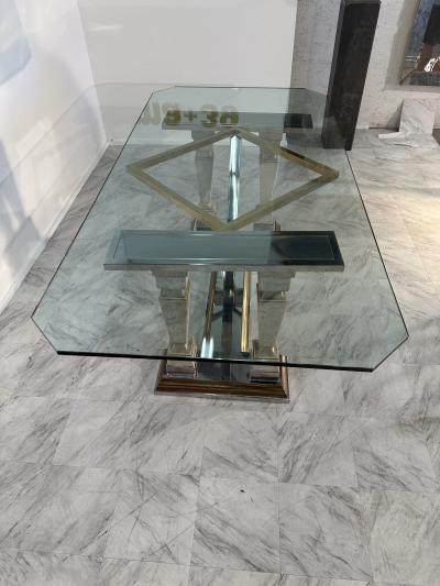 Mid Century Modern Sculpted Metal And Marble Dining Table with Glass Top 1970