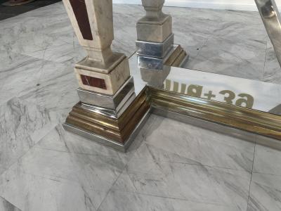 Mid Century Modern Sculpted Metal And Marble Dining Table with Glass Top 1970