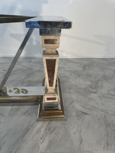 Mid Century Modern Sculpted Metal And Marble Dining Table with Glass Top 1970