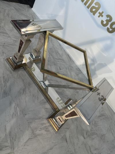 Mid Century Modern Sculpted Metal And Marble Dining Table with Glass Top 1970