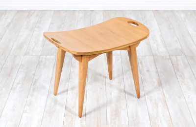 Mid Century Modern Sculpted Primavera Wood Stool