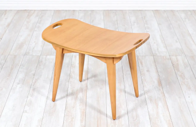 Mid Century Modern Sculpted Primavera Wood Stool