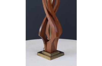 Mid Century Modern Sculpted Spiral Walnut Table Lamp