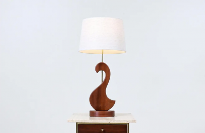 Mid Century Modern Sculpted Teak Swan Style Table Lamp