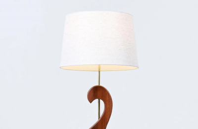 Mid Century Modern Sculpted Teak Swan Style Table Lamp