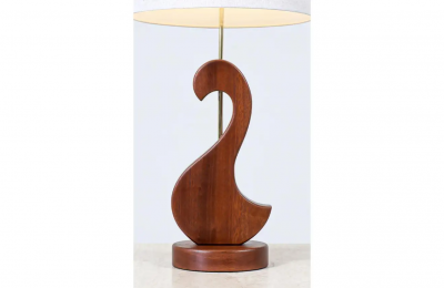 Mid Century Modern Sculpted Teak Swan Style Table Lamp