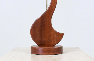 Mid Century Modern Sculpted Teak Swan Style Table Lamp