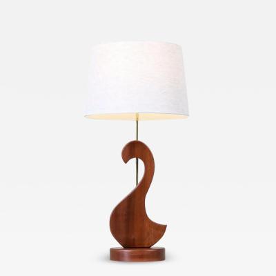 Mid Century Modern Sculpted Teak Swan Style Table Lamp