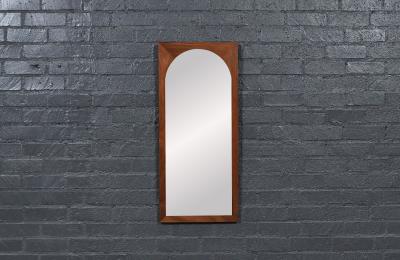 Mid Century Modern Sculpted Walnut Beveled Frame Arch Mirror