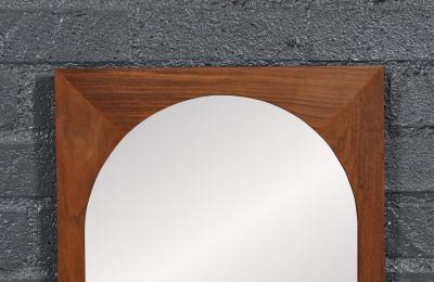 Mid Century Modern Sculpted Walnut Beveled Frame Arch Mirror