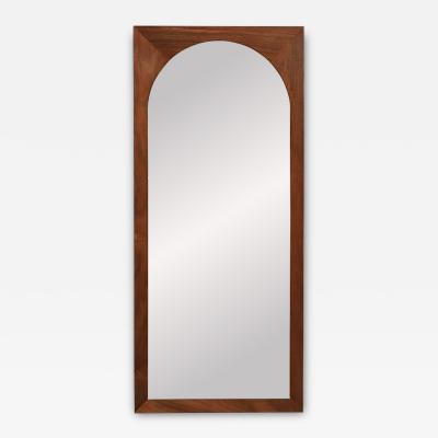Mid Century Modern Sculpted Walnut Beveled Frame Arch Mirror