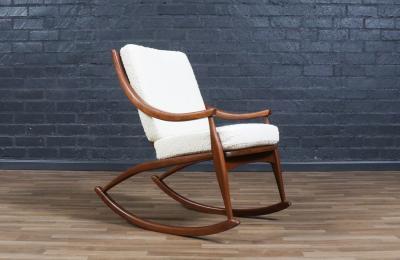 Mid Century Modern Sculpted Walnut Boucle Rocking Chair