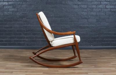 Mid Century Modern Sculpted Walnut Boucle Rocking Chair