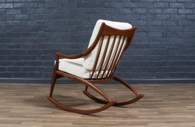 Mid Century Modern Sculpted Walnut Boucle Rocking Chair