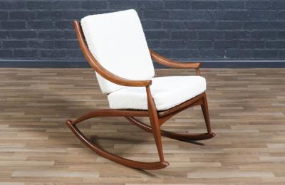 Mid Century Modern Sculpted Walnut Boucle Rocking Chair