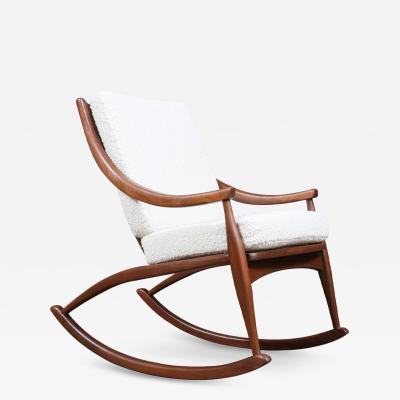 Mid Century Modern Sculpted Walnut Boucle Rocking Chair