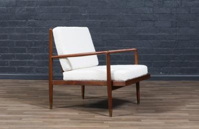 Mid Century Modern Sculpted Walnut Lounge Chair w Brass Sabots