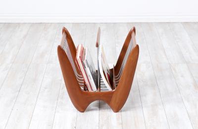 Mid Century Modern Sculpted Walnut Magazine Holder