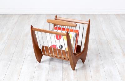 Mid Century Modern Sculpted Walnut Magazine Holder